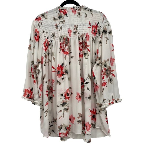 Rose + Olive Plus Size 3X Smocked Floral Top Bishop Puff Sleeve Flowy Blouse - Picture 2 of 5